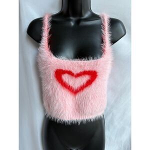 Delia's Fuzzy Pink Heart Tank Crop Top Size S Romantic Girly Cute Barbiecore